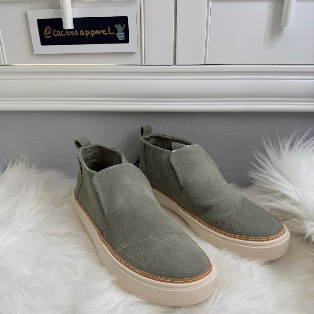 New Women’s TOMS Paxton Slip-On Shoes in Vetiver Grey suede Size 9.5